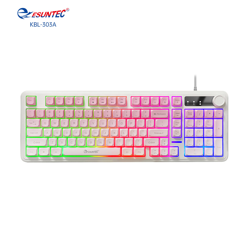 KBL-303A USB Wired 104/105 Keys Backlight Gaming Keyboard Customized LED Light Membrane Computer Keyboard With Volume Buttons